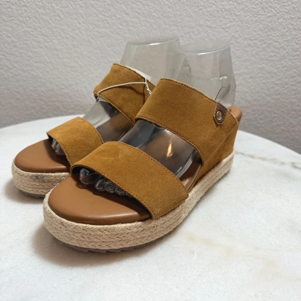 Joie Tan Genuine Suede Espadrille Wedge Sandals Platform Slide Mules‎ Size 9